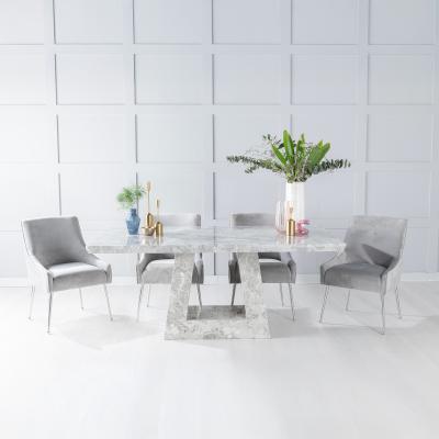 Product photograph of Milan Grey Marble Dining Set - Giovanni Light Grey Fabric Chairs from Choice Furniture Superstore