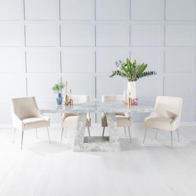Product photograph of Milan Grey Marble Dining Set - Giovanni Champagne Fabric Chairs from Choice Furniture Superstore
