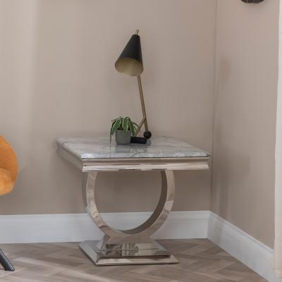 Product photograph of Glacier Grey Marble And Chrome Side Table from Choice Furniture Superstore