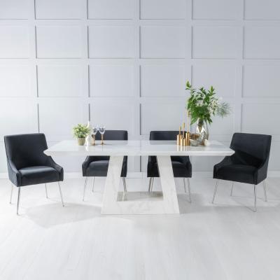 Product photograph of Milan White Marble Dining Set - Giovanni Black Fabric Chairs from Choice Furniture Superstore