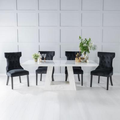 Product photograph of Milan White Marble Dining Set - Courtney Black Fabric Chairs from Choice Furniture Superstore