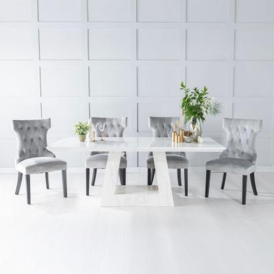 Product photograph of Milan White Marble Dining Set - Courtney Light Grey Fabric Chairs from Choice Furniture Superstore
