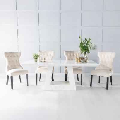 Product photograph of Milan White Marble Dining Set - Courtney Champagne Fabric Chairs from Choice Furniture Superstore
