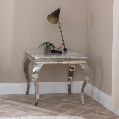 Product photograph of Louis Grey Marble And Chrome Square Side Table from Choice Furniture Superstore