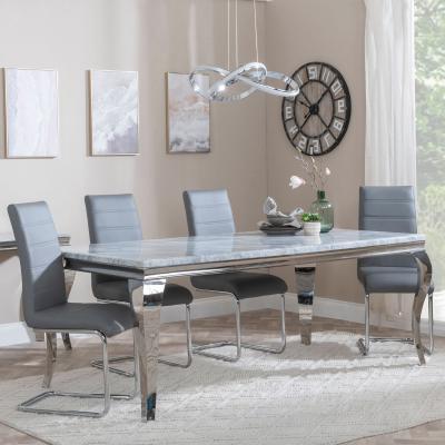 Product photograph of Louis Grey Marble And Chrome Dining Set - Roma Grey Faux Leather Dining Chair from Choice Furniture Superstore