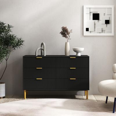 Ridged Black And Gold 6 Drawer Wide Chest