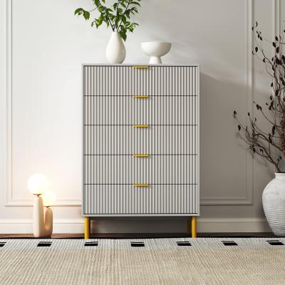Ridged Grey And Gold 5 Drawer Chest