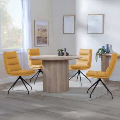 Get 2 Chairs Free Bern Fluted Oak Effect 4 Seater Round Dining Set 4 Diego Yellow Leather Swivel Dining Chair