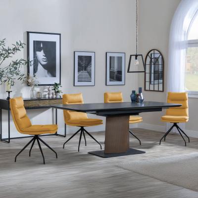 Get 2 Chairs Free Catalina Black Ceramic Extending Dining Set With Brown Pedestal Base Diego Yellow Leather Swivel Dining Chair
