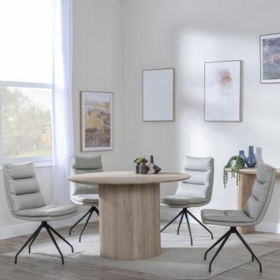 Bern Fluted Oak Effect 4 Seater Round Dining Set 4 Diego Beige Leather Swivel Dining Chair