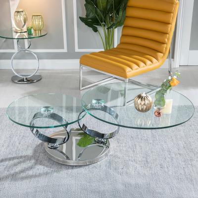 Circles Swivel Glass Top Round Coffee Table