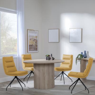 Bern Fluted Oak Effect 4 Seater Round Dining Set 4 Diego Yellow Leather Swivel Dining Chair