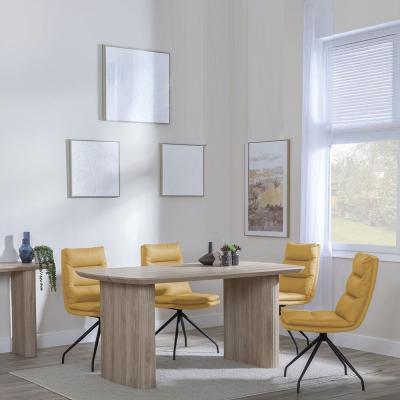 Bern Fluted Oak Effect Dining Set Diego Yellow Leather Swivel Dining Chair