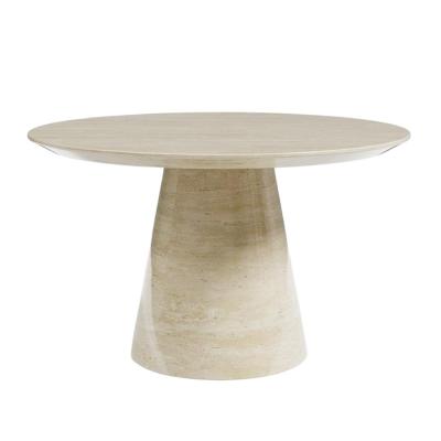 Carrera Travertine Beige Engineered Marble 46 Seater Round Dining Table 130cm