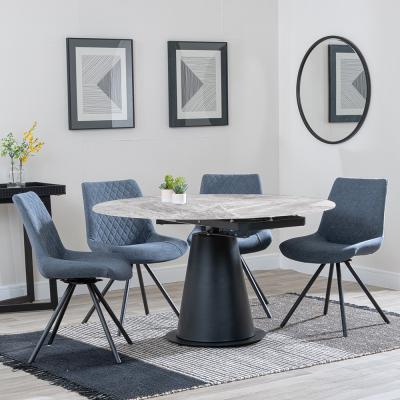 Carrara Grey Ceramic 4 Seater Round Extending Dining Set 4 Boden Dark Grey Fabric Swivel Dining Chair