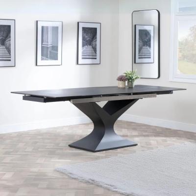 Anvik 6-10 Seater Black Ceramic Extending Dining Table with Black Pedestal Base