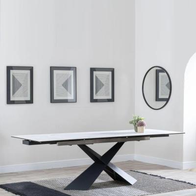 Hayden 6-10 Seater White Ceramic Extending Dining Table with Black Cross Base