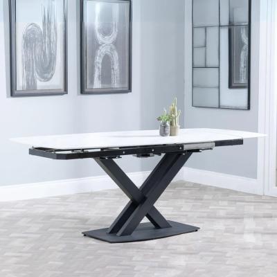 Arctic 6 8 Seater White Ceramic Swivel Top Extending Dining Table With Black Cross Base 140cm 200cm