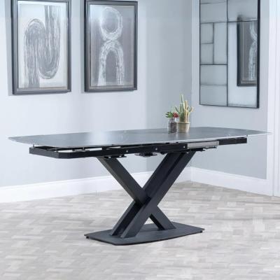 Arctic 6-8 Seater Black Ceramic Swivel Top Extending Dining Table with Cross Base - 140cm-200cm