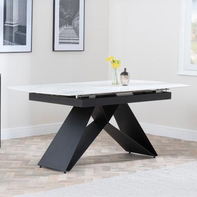 Westin 6 8 Seater White Ceramic Extending Dining Table With Black Cross Base 140cm 180cm