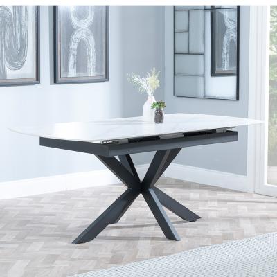 Bari 6 8 Seater White Ceramic Extending Dining Table With Black Star Base 140cm 180cm