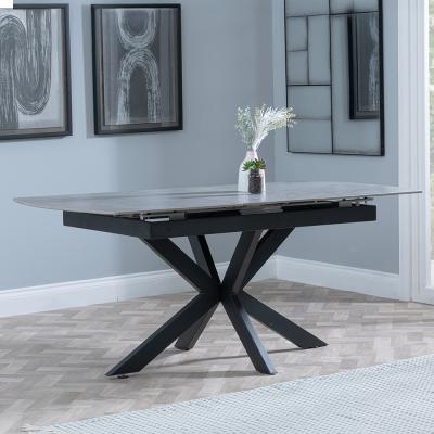 Bari 6 8 Seater Grey Ceramic Extending Dining Table With Black Star Base 140cm 180cm