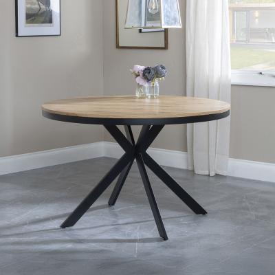 Ezra Oak 4 Seater Round Dining Table With Black Spider Legs 120cm