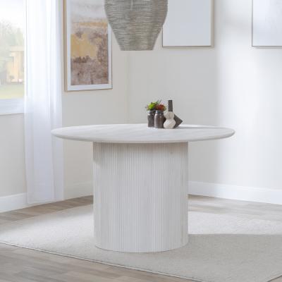 Bern Fluted 4 Seater White Washed Oak Effect Round Dining Table With Drum Base 120cm