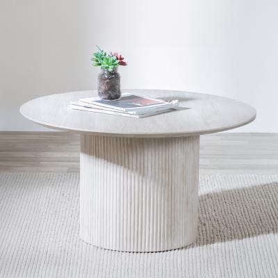 Bern Fluted White Washed Oak Effect Round Coffee Table With Drum Base