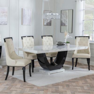 Madrid White Marble Dining Set - Carmela Cream Leather Dining Chair