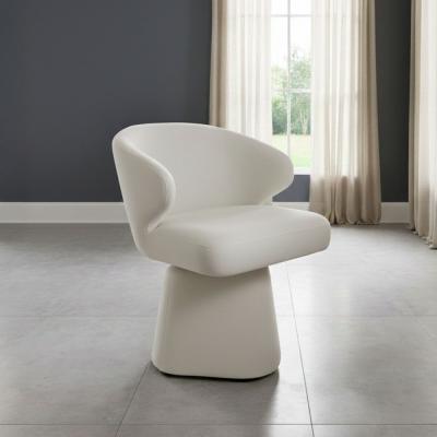 Riya White Fabric Sculpted Barrel Swivel Dining Chair