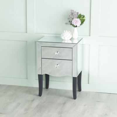 Product photograph of Venetian Mirrored 2 Drawer Bedside Table With Black Legs from Choice Furniture Superstore