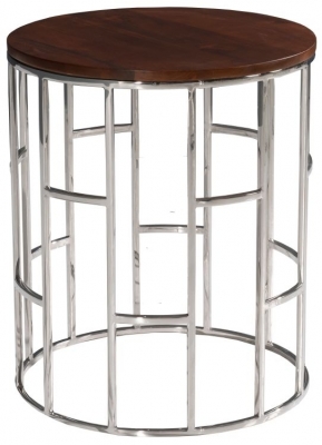 Product photograph of Clearance - Zion Round Chrome Side Table With Mango Wood Top from Choice Furniture Superstore