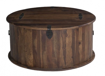 Product photograph of Ganga Sheesham Storage Coffee Table Indian Wood Round Top - 1 Door from Choice Furniture Superstore