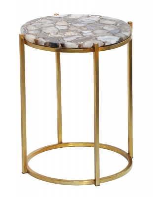 Product photograph of Agate Natural Stone Round Side Table With Gold Chrome Metal Frame from Choice Furniture Superstore