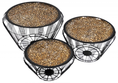 Clearance - Aria Gold Mosaic Set of 3 Tables, Black Wire Metal Base