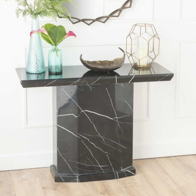 Product photograph of Naples Marble Console Table Black Rectangular Top With Pedestal Base from Choice Furniture Superstore