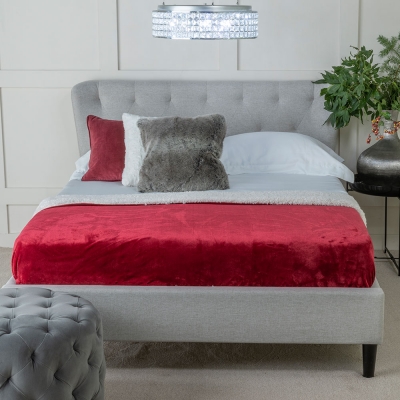 Masie Light Grey Velvet Fabric Upholstered 4ft 6in Double Bed