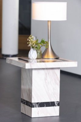 Product photograph of Rome Marble Side Table Cream Square Top With Pedestal Base from Choice Furniture Superstore