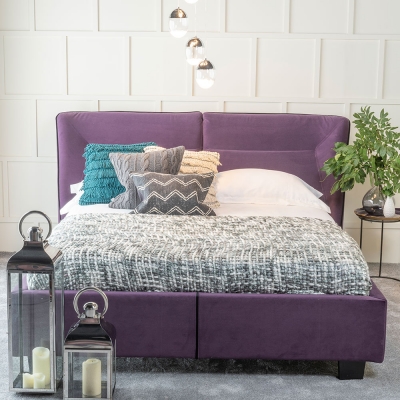 Product photograph of Simba Purple Velvet Fabric Upholstered 4ft 6in Double Bed from Choice Furniture Superstore