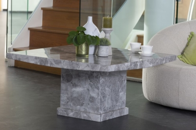 Product photograph of Turin Marble Coffee Table Grey Square Top With Pedestal Base from Choice Furniture Superstore