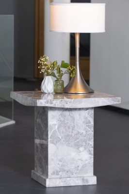 Product photograph of Turin Marble Lamp Table Grey Square Top With Pedestal Base from Choice Furniture Superstore