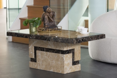 Product photograph of Venice Marble Coffee Table Cream Rectangular Top With Pedestal Base from Choice Furniture Superstore