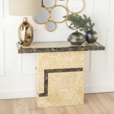 Product photograph of Venice Marble Console Table Cream Rectangular Top With Pedestal Base from Choice Furniture Superstore