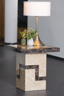 Product photograph of Venice Marble Side Table Cream Square Top With Pedestal Base from Choice Furniture Superstore