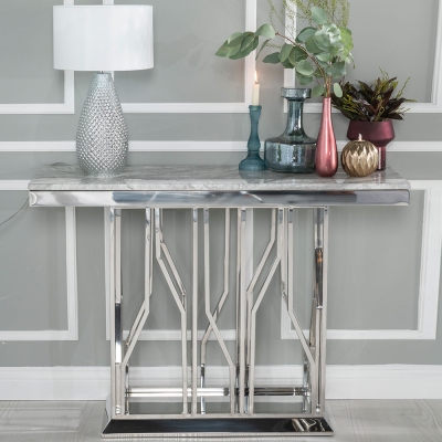 Product photograph of Vortex Marble Console Table Grey Rectangular Top With Steel Chrome Base from Choice Furniture Superstore