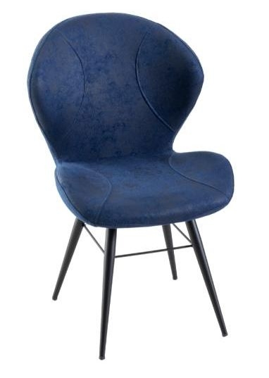 Clearance - Arctic Blue Dining Chair, Velvet Fabric Upholstered with Round Black Metal Legs