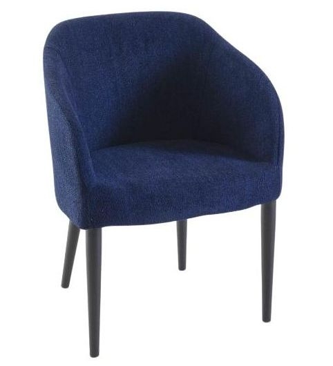 Clearance - Ella Blue Dining Chair, Velvet Fabric Upholstered with Round Black Wooden Legs (Pair)
