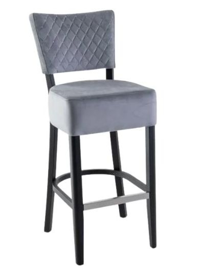 Clearance - Indus Grey Velvet Quilted Diamond Stiched Barstool with Backrest