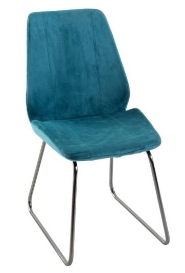 Clearance - Soho Teal Dining Chair, Velvet Fabric Upholstered with Chrome Sled Base (Pair)